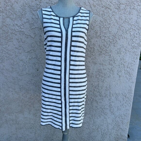 Sleeveless Striped Knit Dress By Max Studio Weekend Black & White Size Medium - Picture 1 of 6